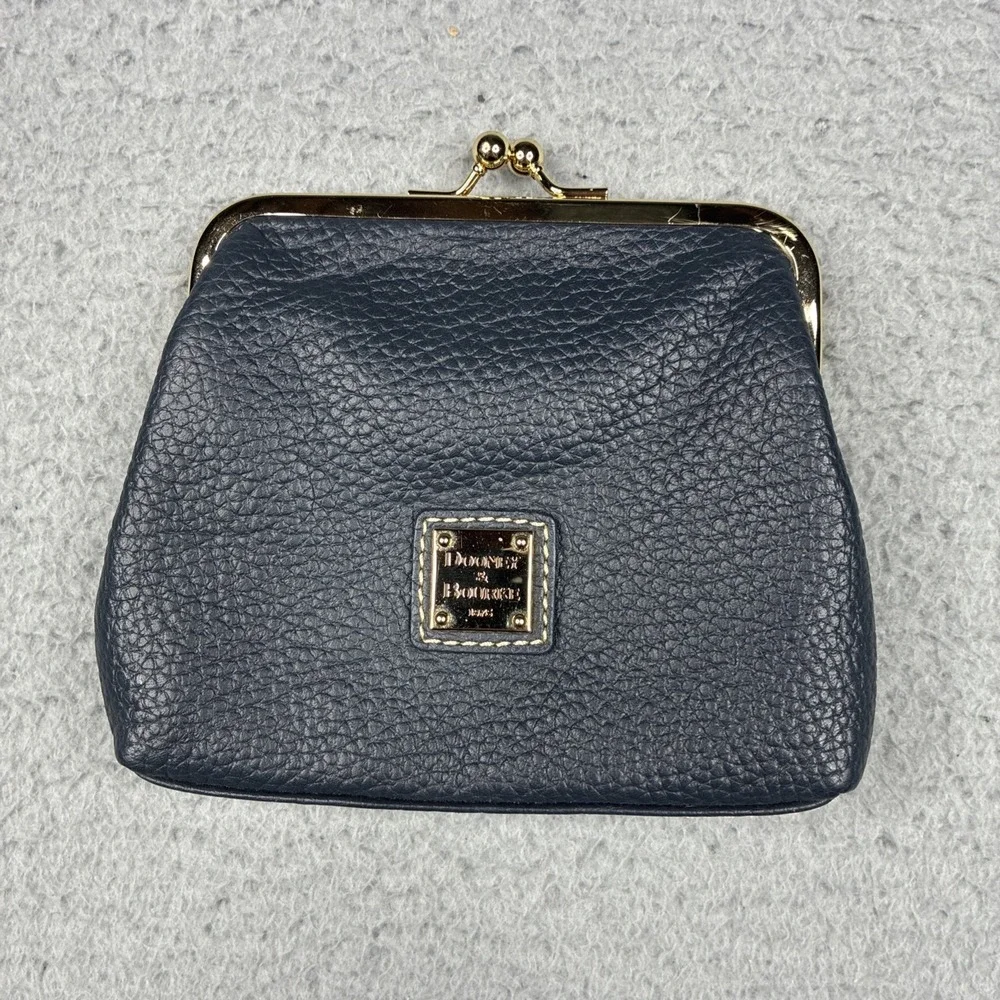 Dooney & Bourke Pebble Grain Blue Leather Kiss Lock Coin Purse Large Frame